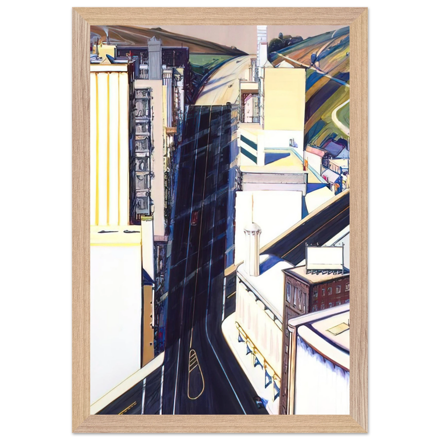 Wayne Thiebaud - Sunset Streets - 1985 Wall Art - 30x40 cm / 12x16 inches - Premium Wooden Framed Poster With Fine Art Paper - Wood frame