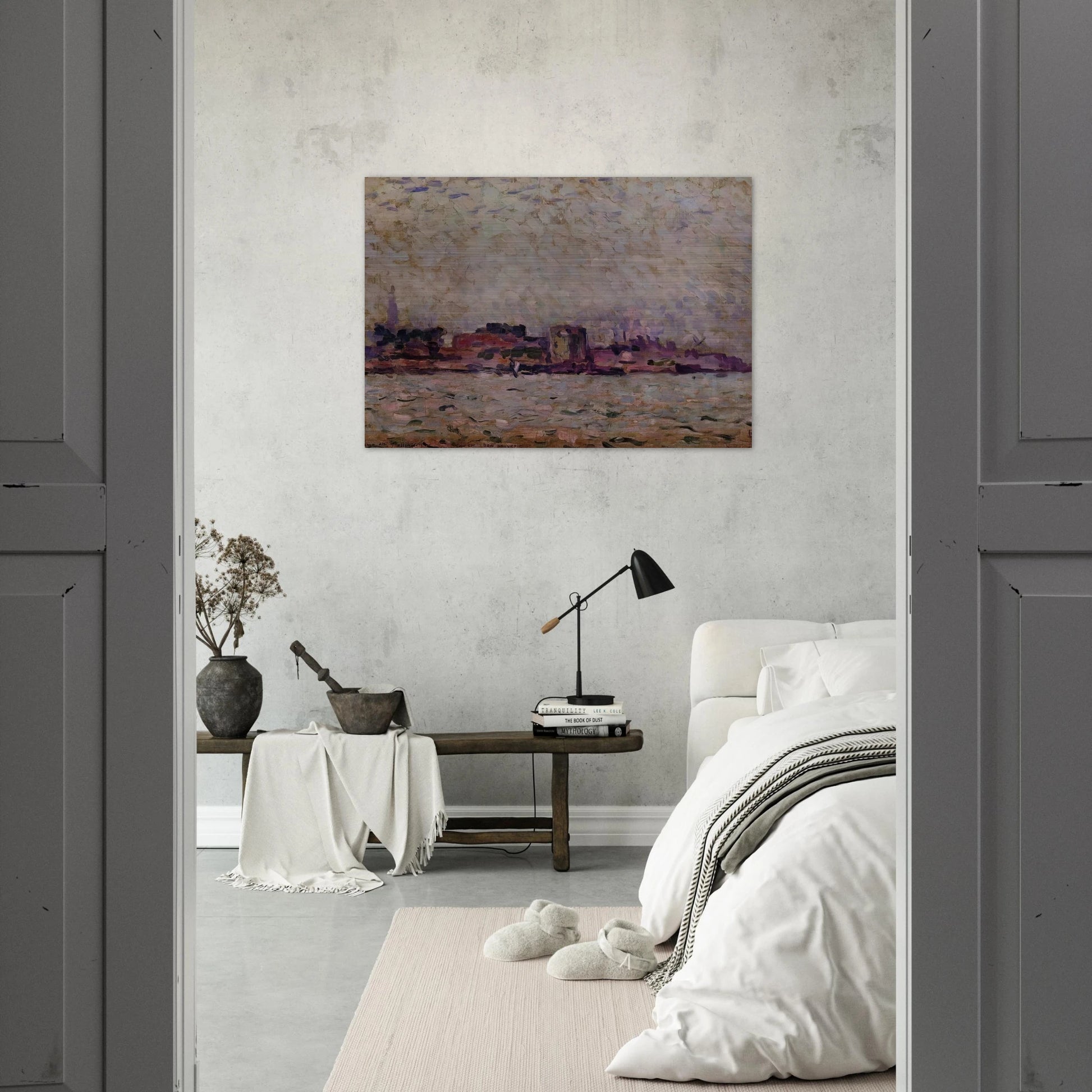 MORNING FOG OVER THE PORT OF VEER HOLLAND 1906 - Theo van Rysselberghe Brushed Aluminum Print - 70x100 cm / 28x40 inches | Theo van Rysselberghe Aluminum Print | Theo van Rysselberghe Prints