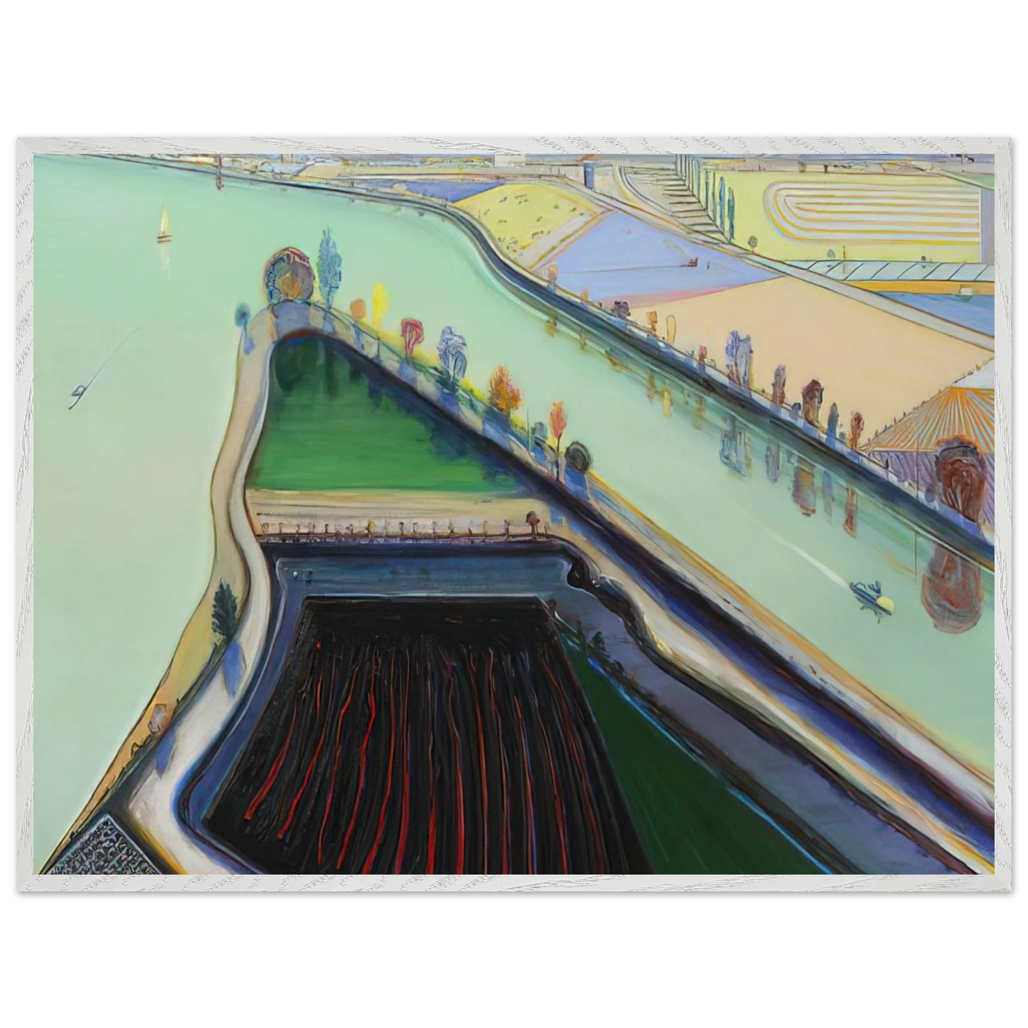 Wayne Thiebaud - River Boats - 2001 Wall Art - 30x40 cm / 12x16 inches - Fine Art Poster-canvas - -