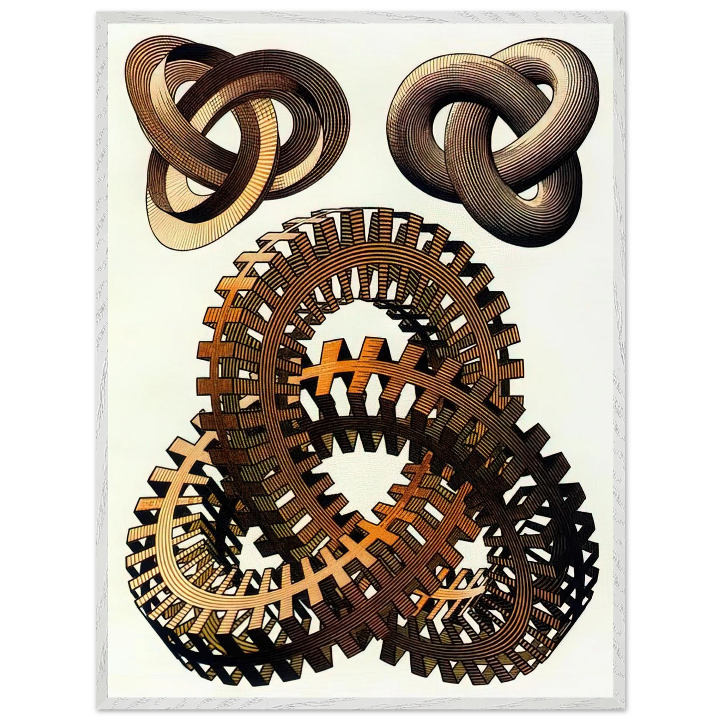 MC Escher - KNOTS COLOUR Wall Art - 21x29.7 cm / 8x12" - Premium Wooden Framed Poster With Fine Art Paper-canvas - White frame