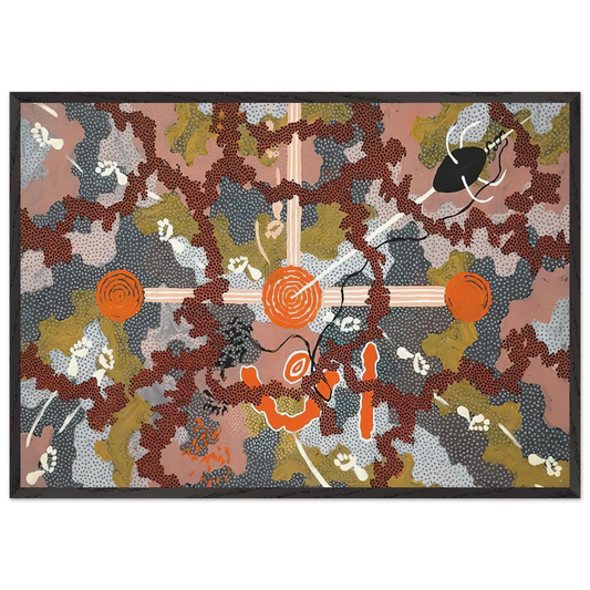Ngarlu Love Story - 1993 - Clifford Possum Tjapaltjarri 70x100 cm / 28x40 inches Framed Art Print – Black Wooden Frame