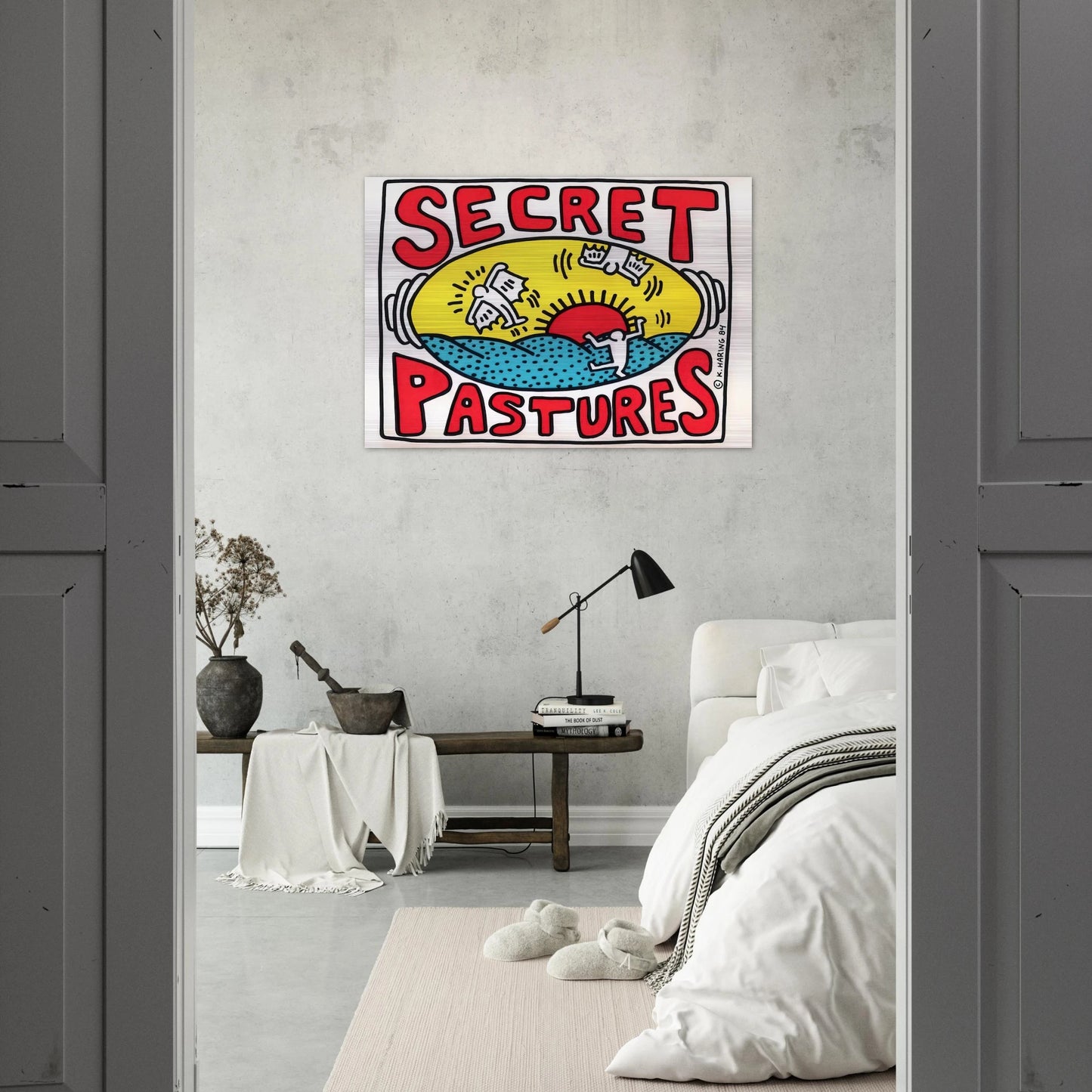 PROMOTIONAL POSTER FOR SECRET PASTURES 1984 - Keith Haring Brushed Aluminum Print - 70x100 cm / 28x40 inches | Keith Haring Aluminum Print | Keith Haring Prints