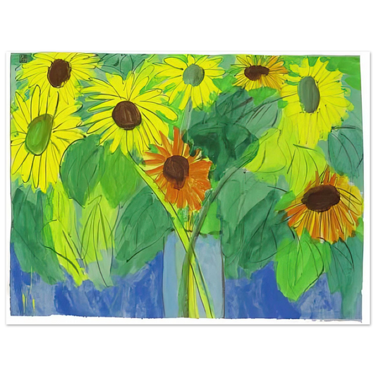Walasse Ting - Orange and Yellow Sunflowers - NaÃƒÂ¯ve Art Primitivism, Pop Art  75x100 cm / 30x40inches Fine Art Poster
