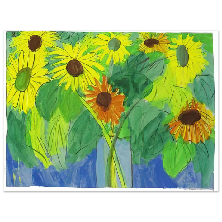 Walasse Ting - Orange and Yellow Sunflowers - NaÃƒÂ¯ve Art Primitivism, Pop Art  75x100 cm / 30x40inches Fine Art Poster
