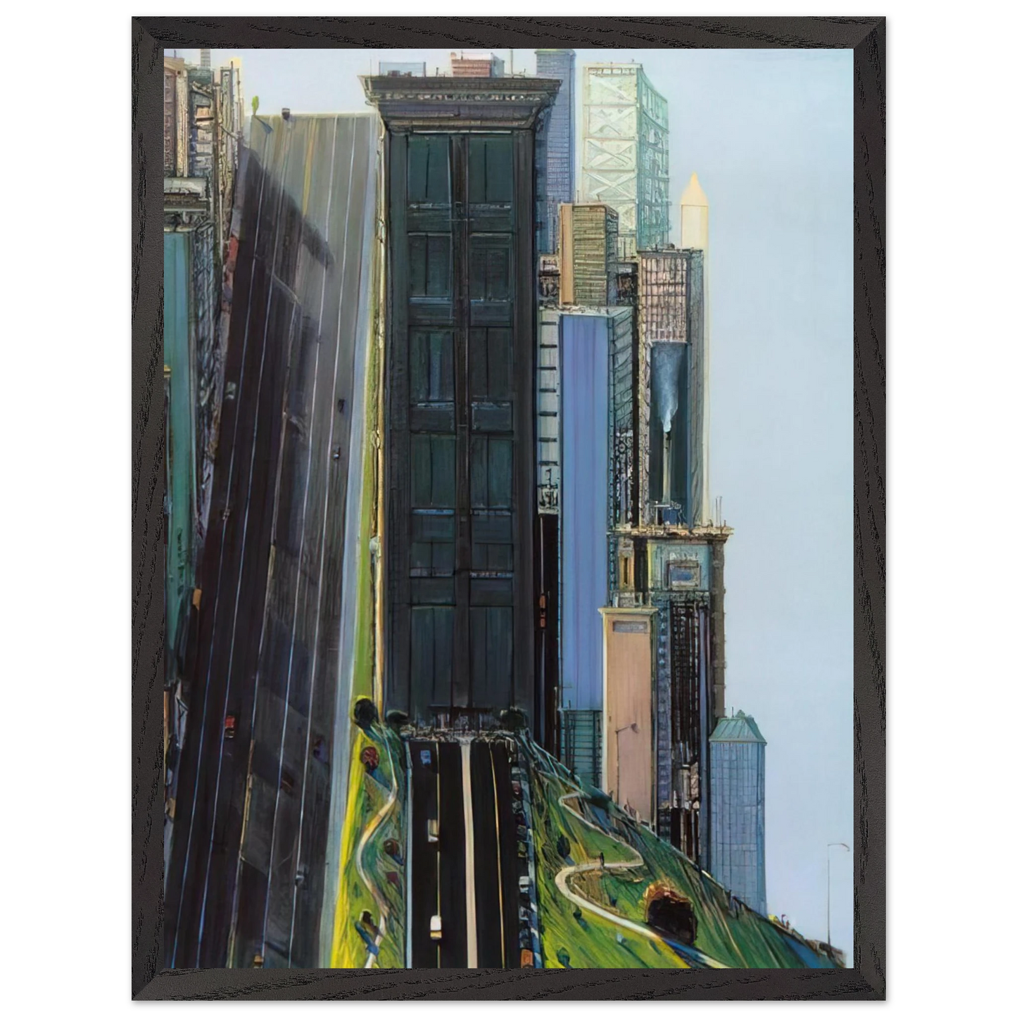 Wayne Thiebaud - Hill Street Day City - 1981 Wall Art - 21x29.7 cm / 8x12" - Premium Wooden Framed Poster With Fine Art Paper-canvas - White frame