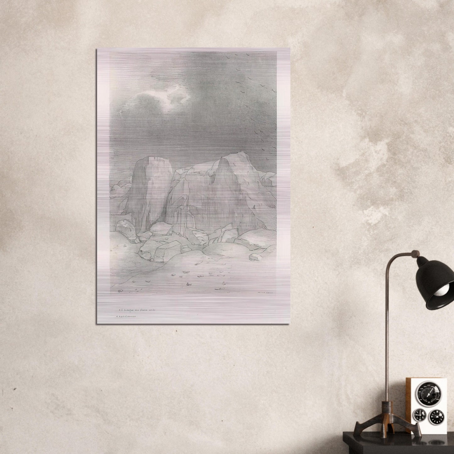 AND HE DISCERNS AN ARID KNOLL COVERED PLAIN PLATE 7 1896 - Odilon Redon Brushed Aluminum Print - 70x100 cm / 28x40 inches | Odilon Redon Aluminum Print | Odilon Redon Prints