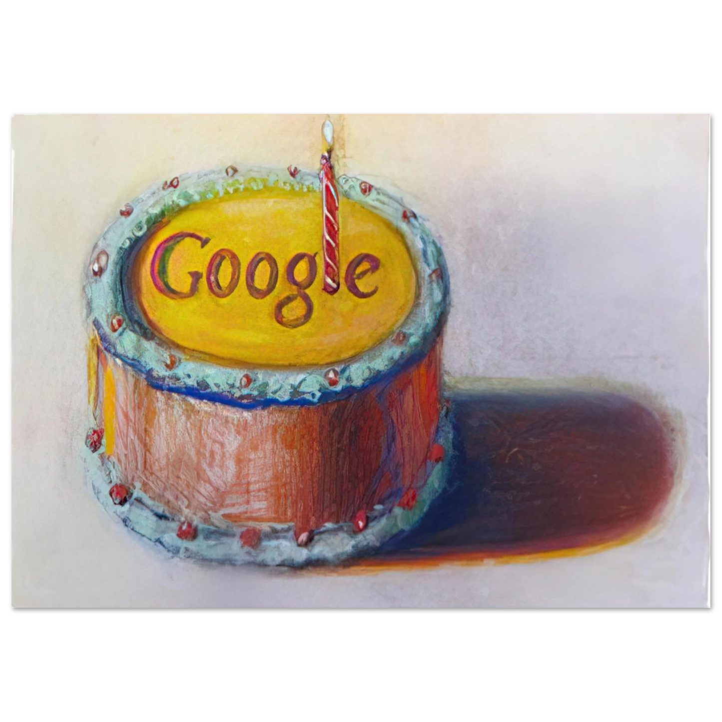 Wayne Thiebaud - Google - 12th Birthday Cake Doodle - 2010 Wall Art - 30x40 cm / 12x16 inches - Premium Wooden Framed Poster With Fine Art Paper-canvas - Black frame