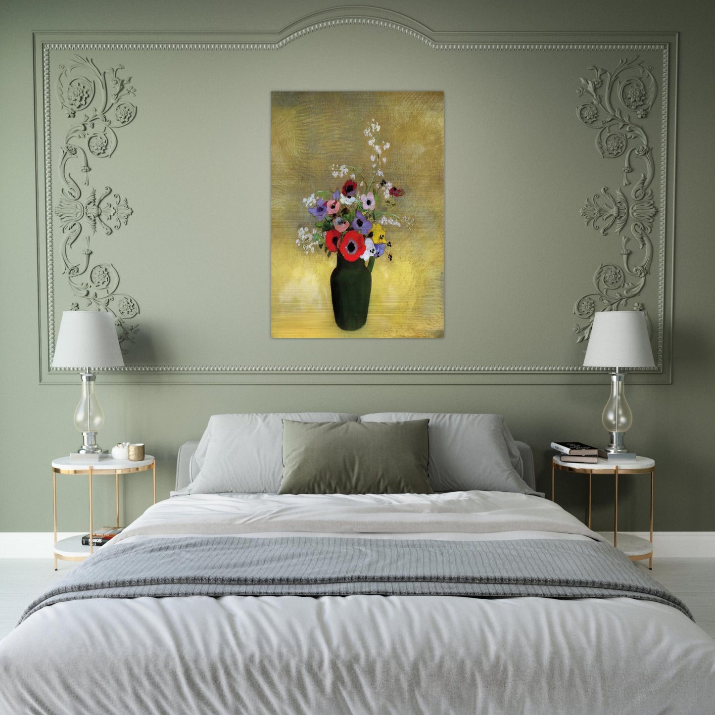 FLOWERS IN A GREEN PITCHER - Odilon Redon Brushed Aluminum Print - 70x100 cm / 28x40 inches | Odilon Redon Aluminum Print | Odilon Redon Prints