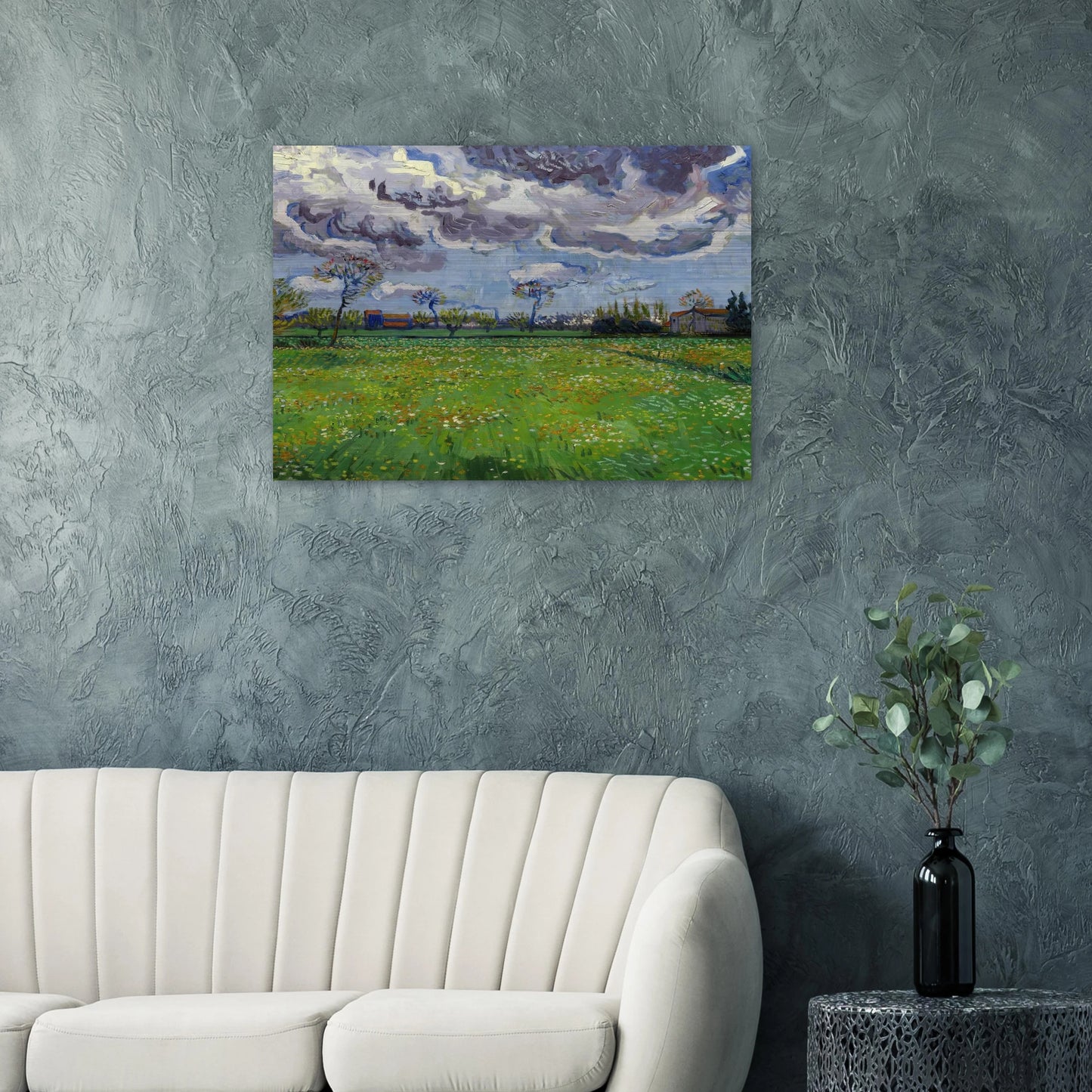 Landscape under a Stormy Sky - Vincent van Gogh Brushed Aluminum Print - 70x100 cm / 28x40 inches | Vincent van Gogh Aluminum Print | Vincent van Gogh Prints