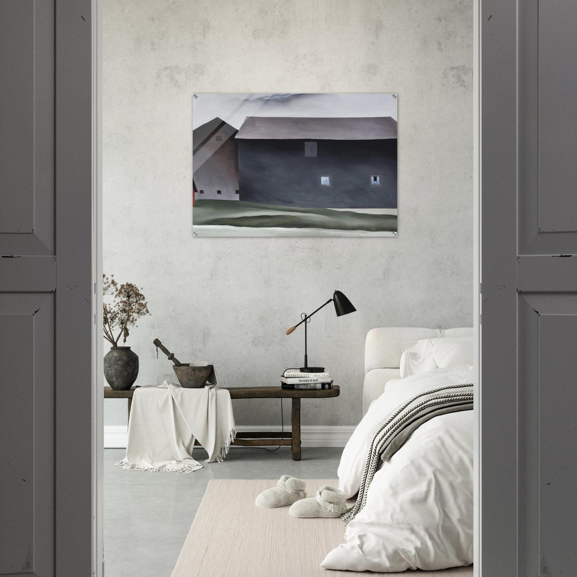 Lake George Barns - Georgia O'Keeffe Acrylic Print - 70x100 cm / 28x40″ inches