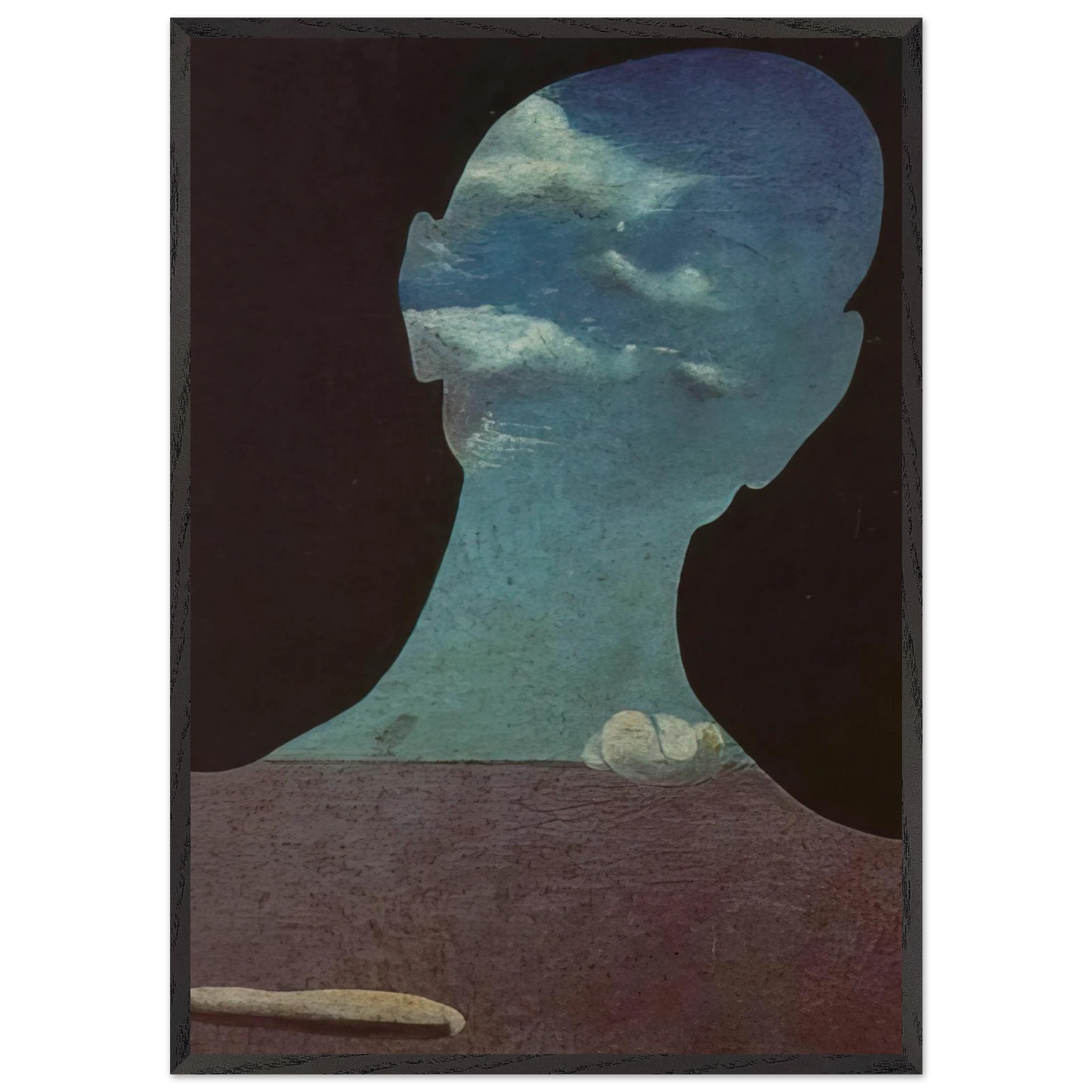 MAN WITH HIS HEAD FULL OF CLOUDS - Salvador Dali 70x100 cm / 28x40 inches Framed Art Print – Black Wooden Frame