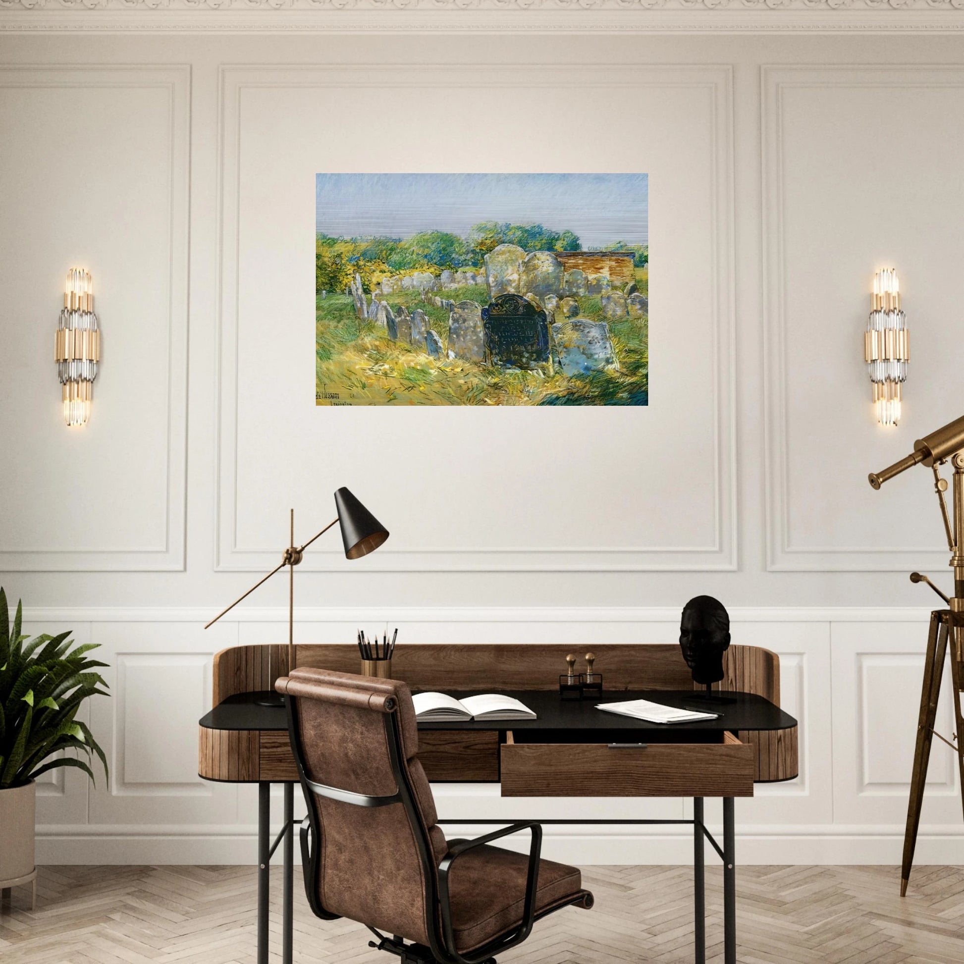 Colonial Graveyard at Lexington - Childe Hassam Brushed Aluminum Print - 70x100 cm / 28x40 inches | Childe Hassam Aluminum Print | Childe Hassam Prints