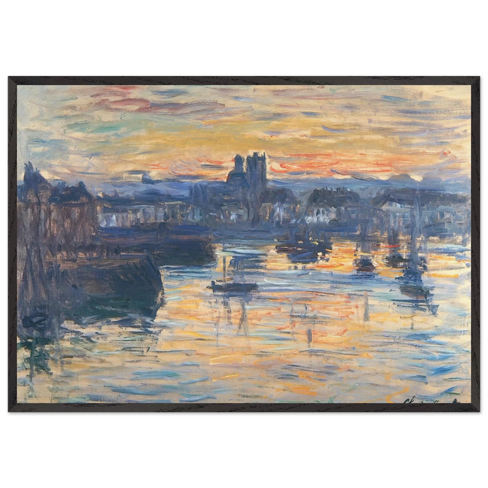Port of Dieppe Evening - claude monet 70x100 cm / 28x40 inches Framed Art Print – Black Wooden Frame