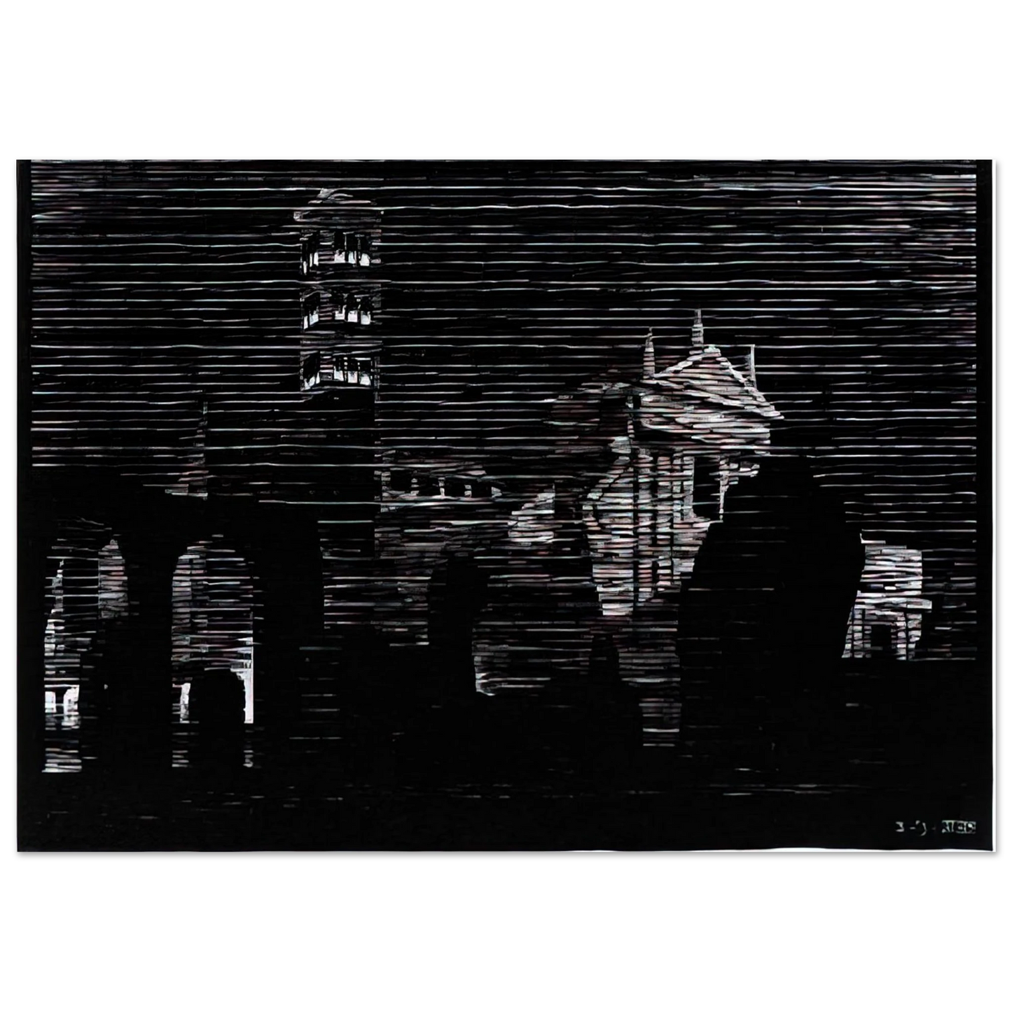 MC Escher - NOCTURNAL ROME 2 Wall Art - 60x80 cm / 24x32 inches - Premium Wooden Framed Poster With Fine Art Paper-canvas - Black frame