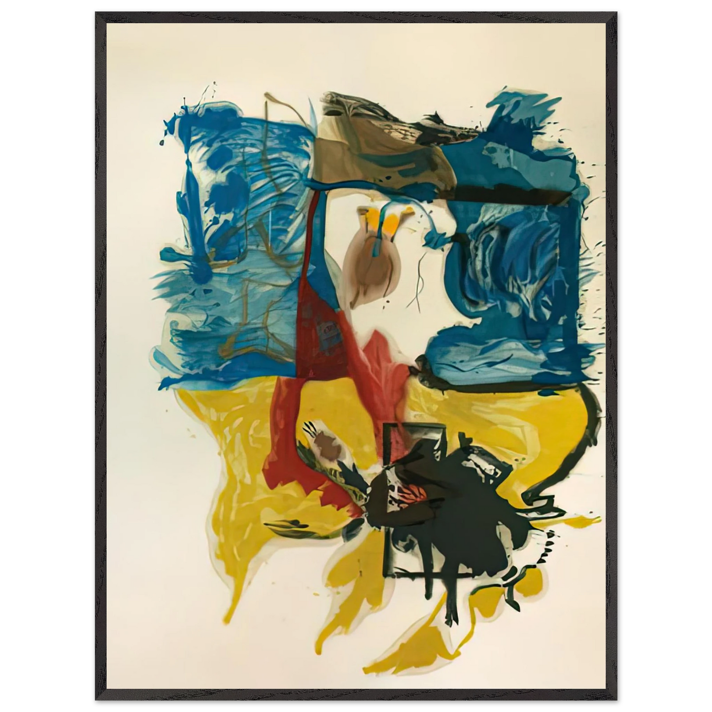 Helen Frankenthaler - Beach Scene, 1961- Wall Art - 21x29.7 cm / 8x12" - Premium Wooden Framed Poster With Fine Art Paper-canvas - Black frame