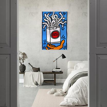 LUCKY STRIKE 1987 - Keith Haring Brushed Aluminum Print - 70x100 cm / 28x40 inches | Keith Haring Aluminum Print | Keith Haring Prints