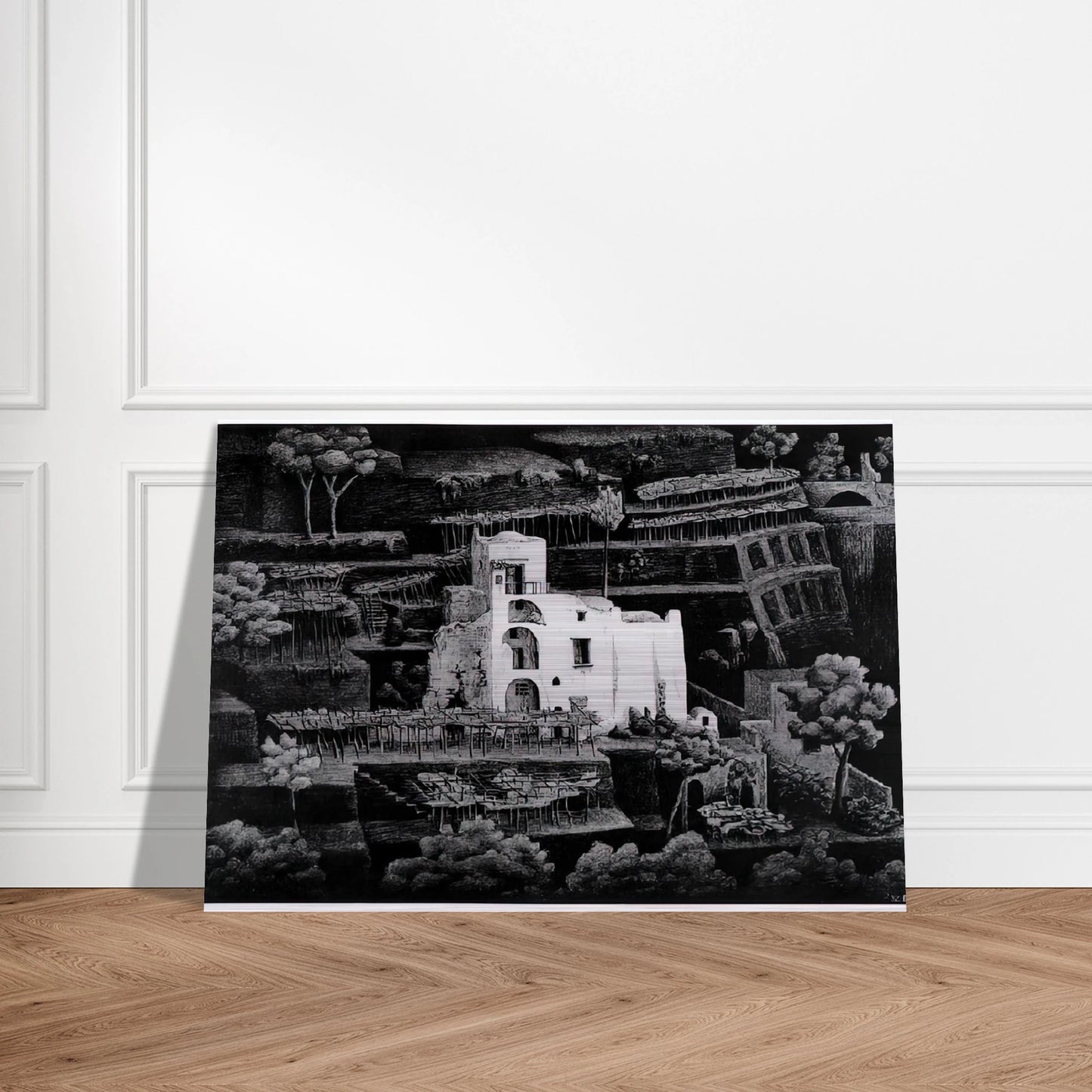 FARMHOUSE RAVELLO - MC Escher Brushed Aluminum Print - 70x100 cm / 28x40 inches | MC Escher Aluminum Print | MC Escher Prints