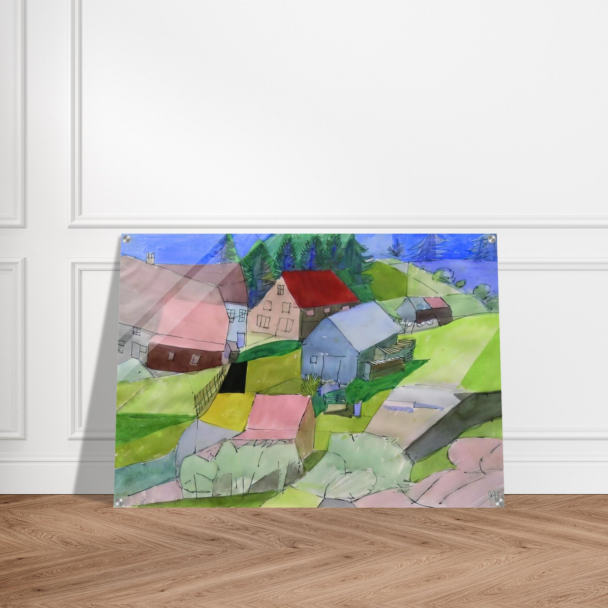 Häuser im Schwarzwald - Naïve Art Primitivism - Johannes Itten Acrylic Print - 70x100 cm / 28x40″ inches