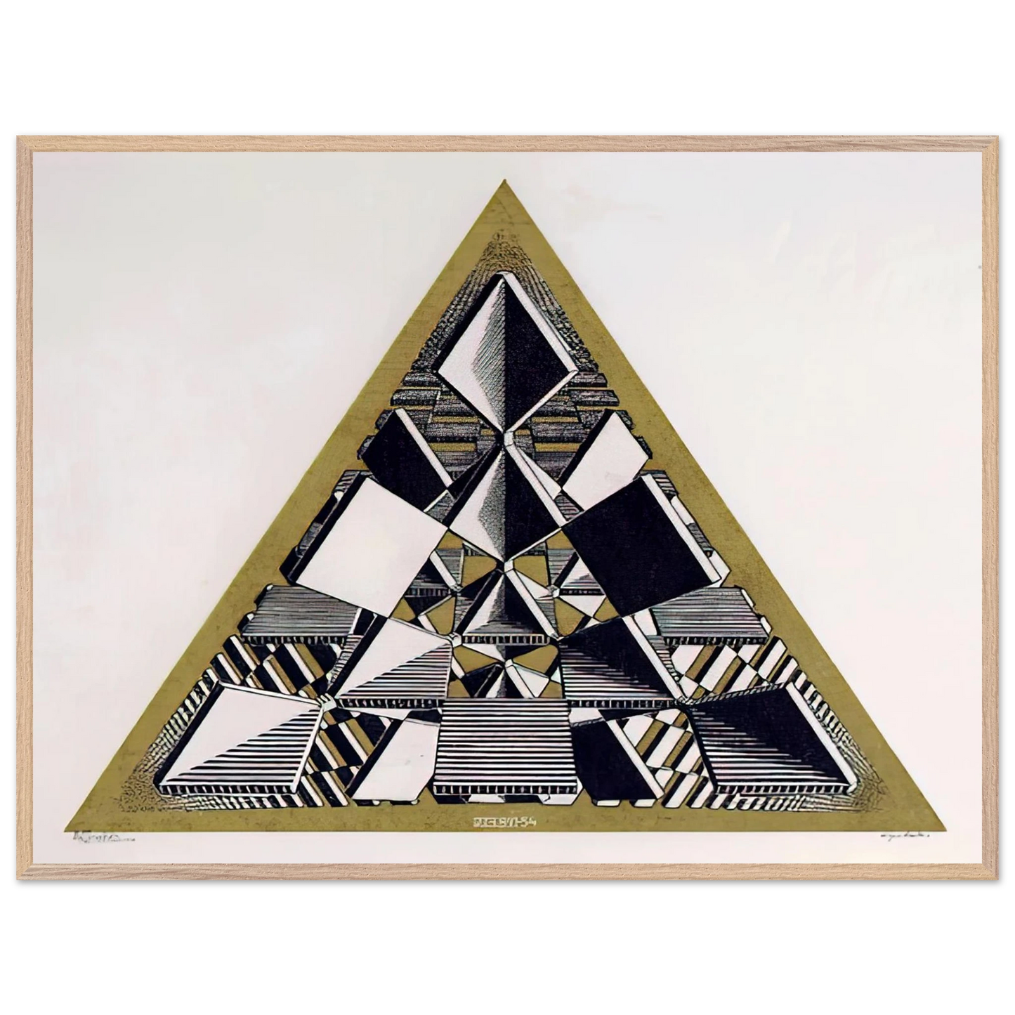 MC Escher - THREE INTERSECTING PLANES COLOUR Wall Art - 21x29.7 cm / 8x12" - Premium Wooden Framed Poster With Fine Art Paper-canvas - Wood frame