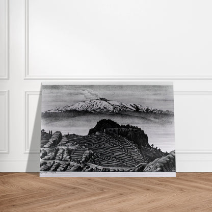 CASTEL MOLA AND MOUNT ETNA SICILY DECEMBER 1932 1932 - MC Escher Brushed Aluminum Print - 70x100 cm / 28x40 inches | MC Escher Aluminum Print | MC Escher Prints