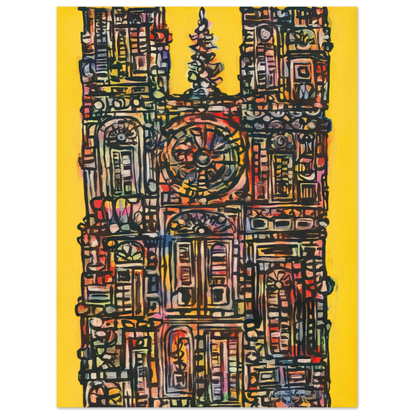 Rene Portocarrero - CATHEDRAL IN YELLOW 1961  75x100 cm / 30x40inches Fine Art Poster