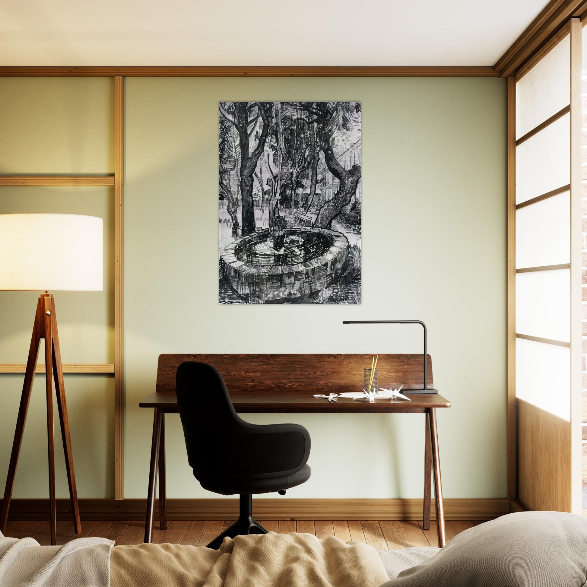 Fountain in the Garden of Saint-Paul Hospital - Vincent van Gogh Brushed Aluminum Print - 70x100 cm / 28x40 inches | Vincent van Gogh Aluminum Print | Vincent van Gogh Prints