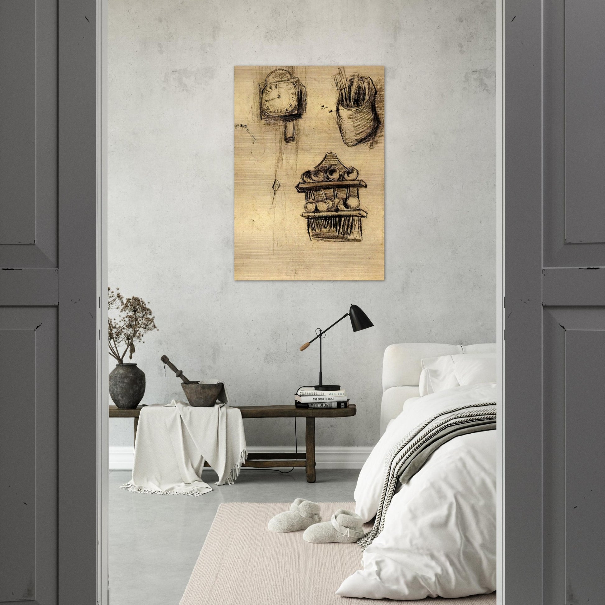 Clock, Clog with Cutlery and a Spoon Rack - Vincent van Gogh Brushed Aluminum Print - 70x100 cm / 28x40 inches | Vincent van Gogh Aluminum Print | Vincent van Gogh Prints