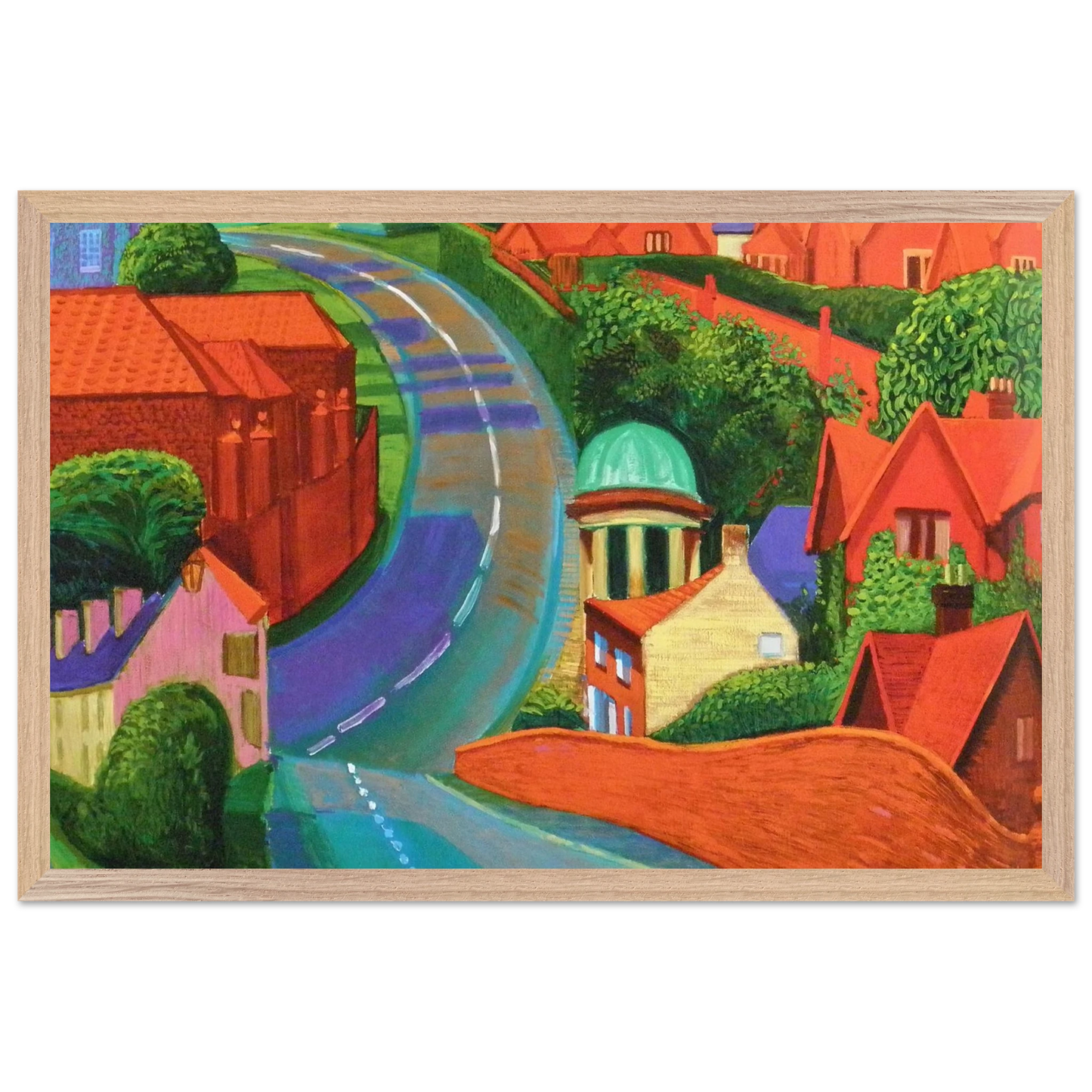 David Hockney - The Road to York Through Sledmere - 60x90 cm / 24x36 inches - Premium Wooden Framed Poster With Fine Art Paper-canvas - Black frame