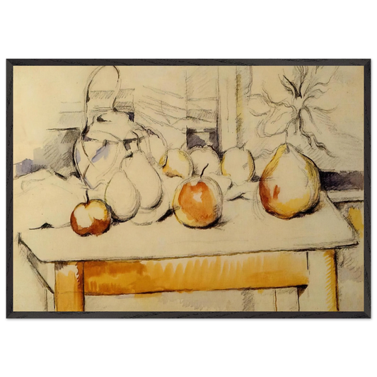Pot of Ginger and Fruits on a Table - Paul Cezanne 70x100 cm / 28x40 inches Framed Art Print – Black Wooden Frame