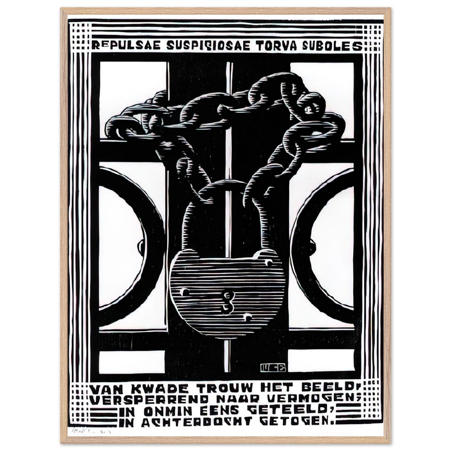 MC Escher - PADLOCK Wall Art - 30x40 cm / 12x16 inches - Premium Wooden Framed Poster With Fine Art Paper-canvas - Wood frame