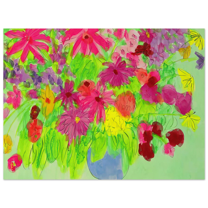 Walasse Ting - Blue Vase, Many Flowers - NaÃ¯ve Art Primitivism, Pop Art  75x100 cm / 30x40inches Fine Art Poster