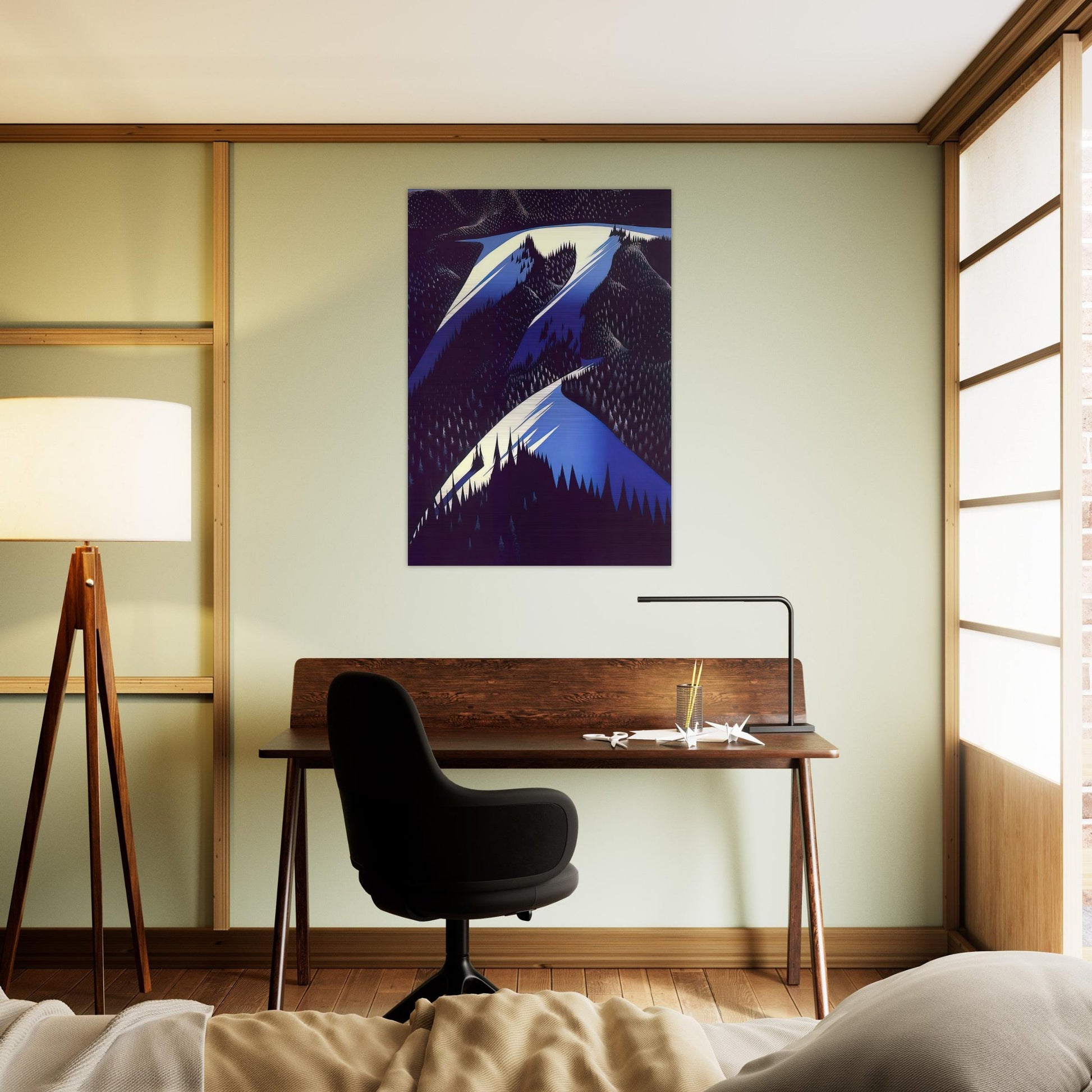Black Evergreen Forest - Eyvind Earle Brushed Aluminum Print - 70x100 cm / 28x40 inches | Eyvind Earle Aluminum Print | Eyvind Earle Prints