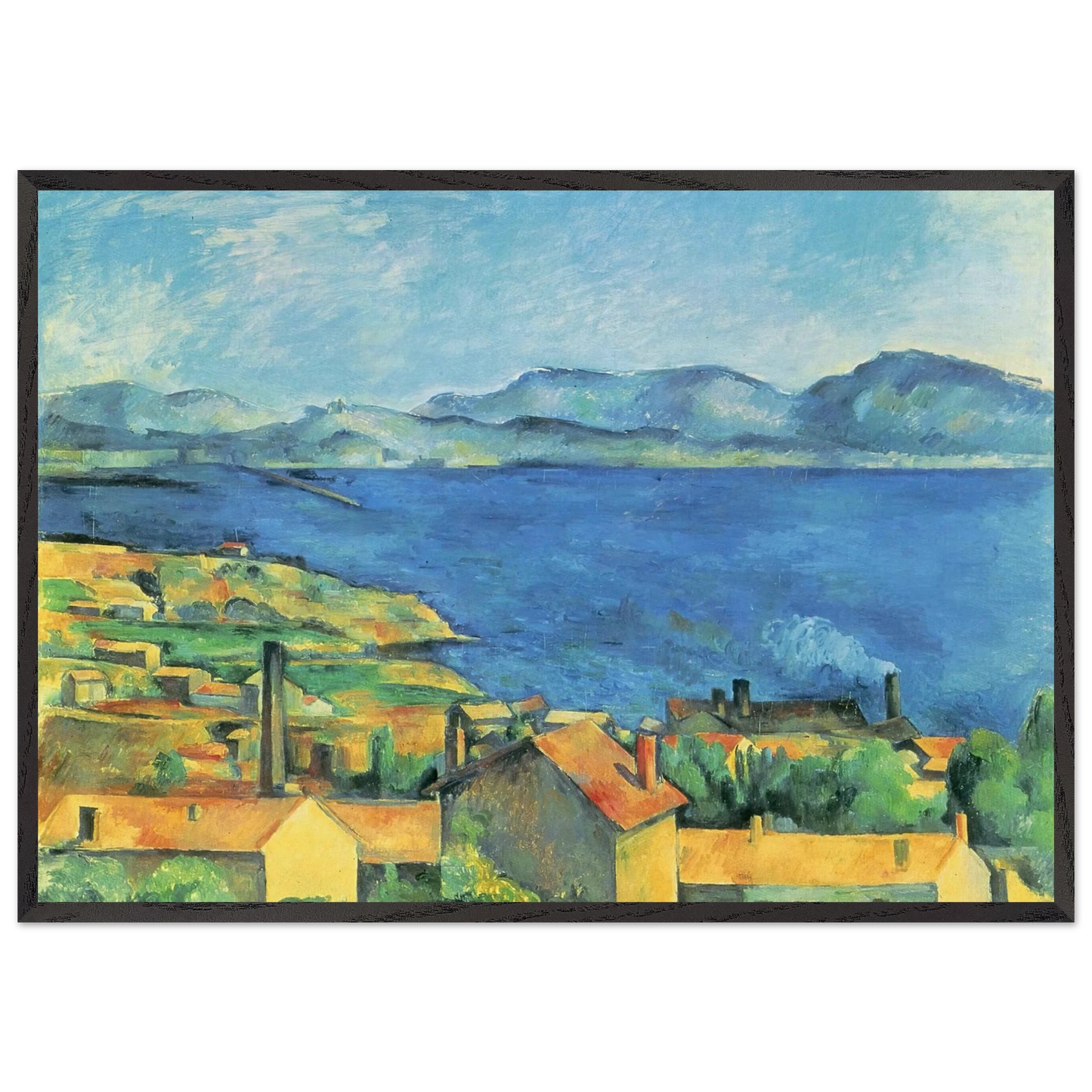 The Gulf of Marseille Seen from LEstaque - Paul Cezanne 70x100 cm / 28x40 inches Framed Art Print – Black Wooden Frame