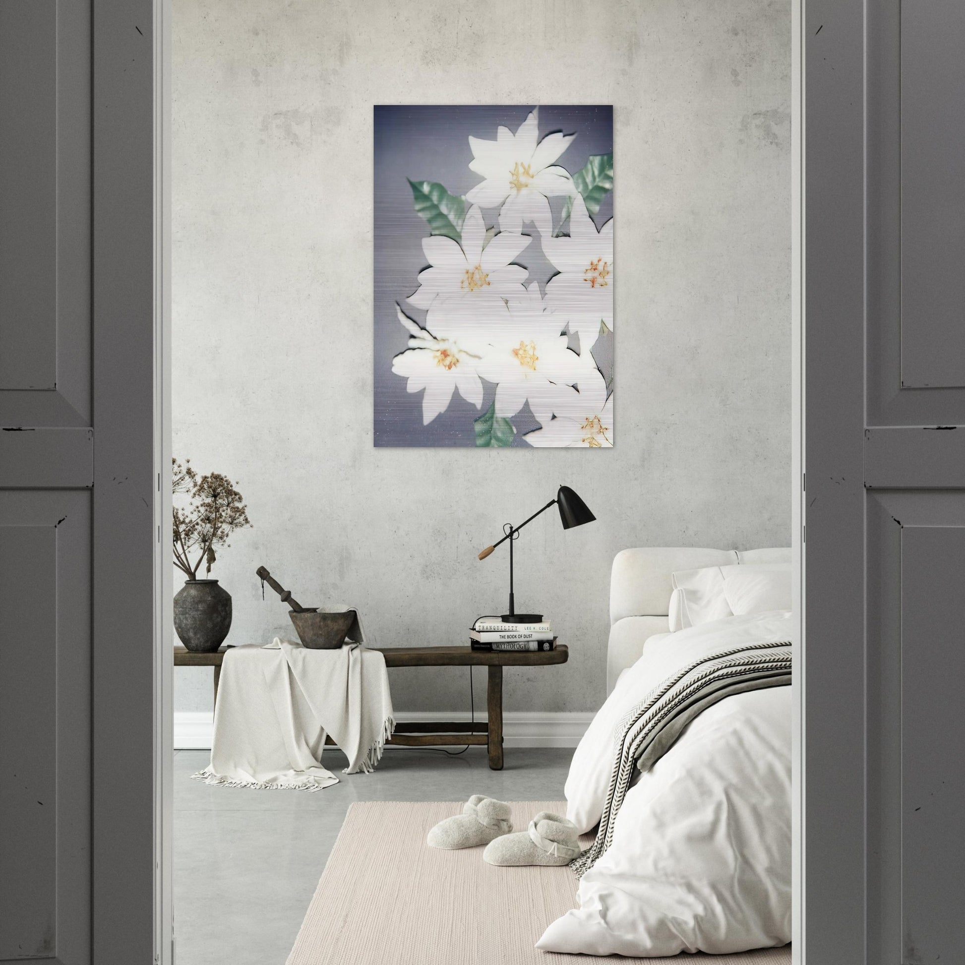 Christmas Poinsettias-White - Andy Warhol Brushed Aluminum Print - 70x100 cm / 28x40 inches | Andy Warhol Aluminum Print | Andy Warhol Prints