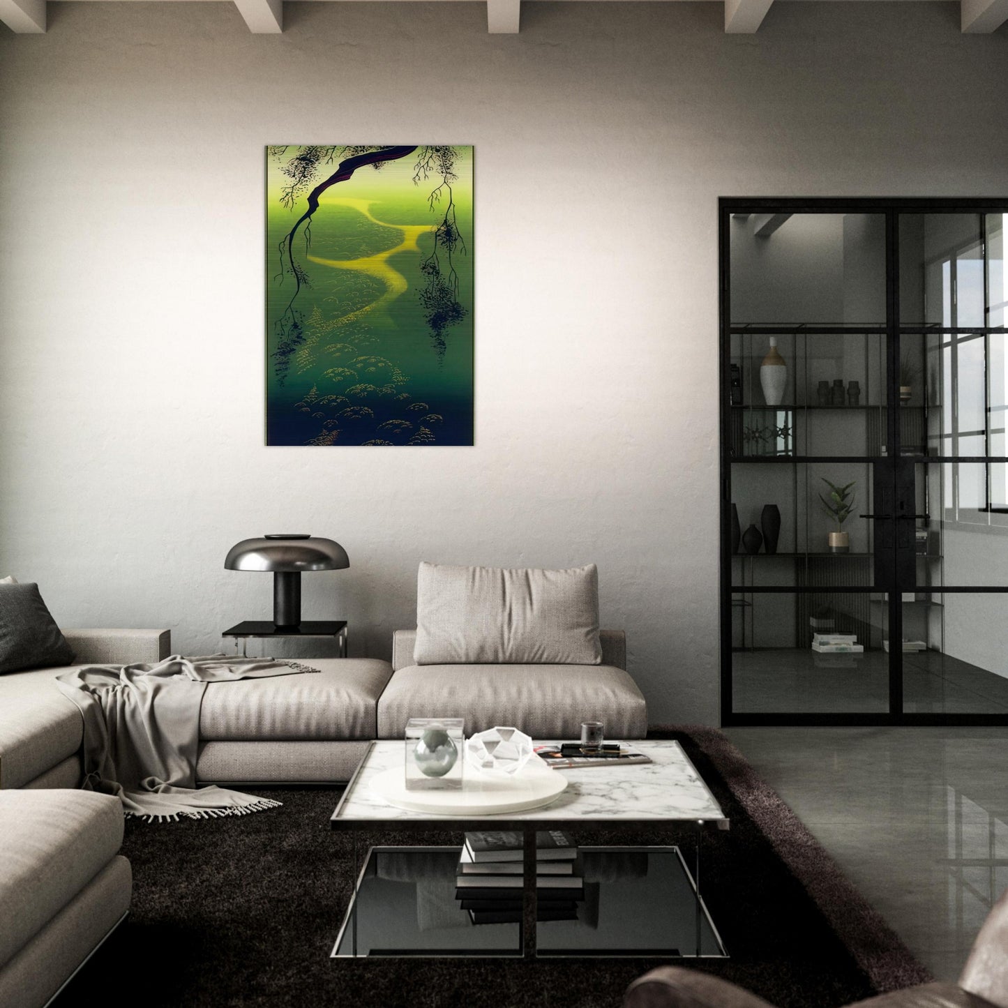Green Mist - Eyvind Earle Brushed Aluminum Print - 70x100 cm / 28x40 inches | Eyvind Earle Aluminum Print | Eyvind Earle Prints