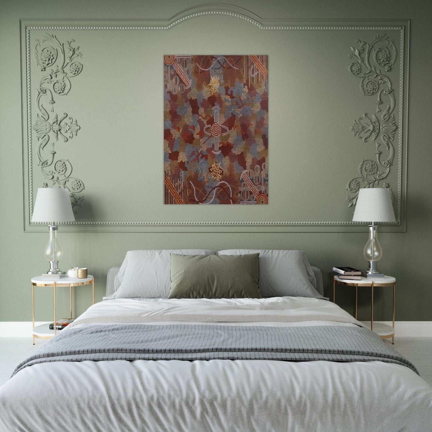 Frog Dreaming - 1989 - Clifford Possum Tjapaltjarri Brushed Aluminum Print - 70x100 cm / 28x40 inches | Clifford Possum Tjapaltjarri Aluminum Print | Clifford Possum Tjapaltjarri Prints