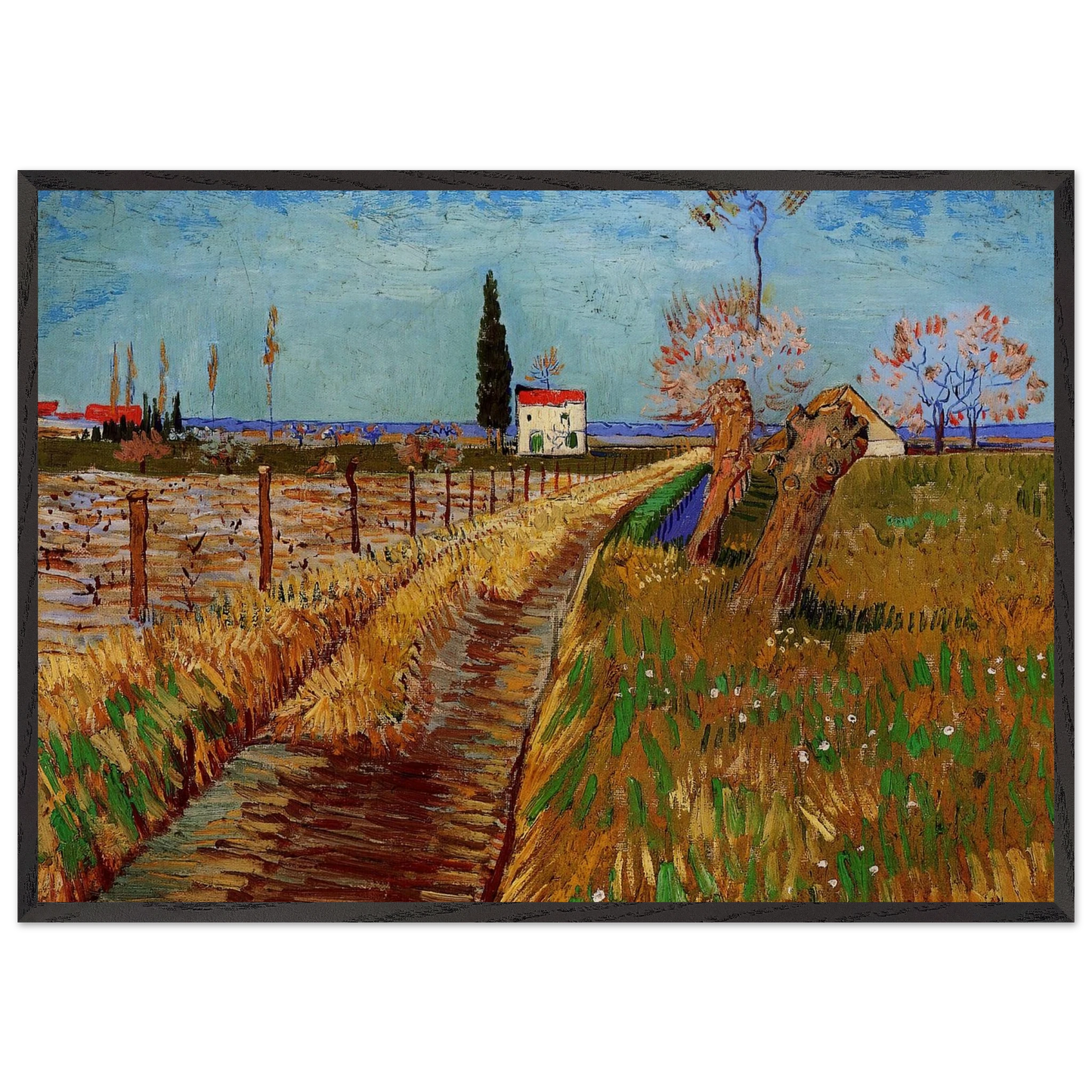 Path Through a Field with Willows - Vincent van Gogh 70x100 cm / 28x40 inches Framed Art Print – Black Wooden Frame