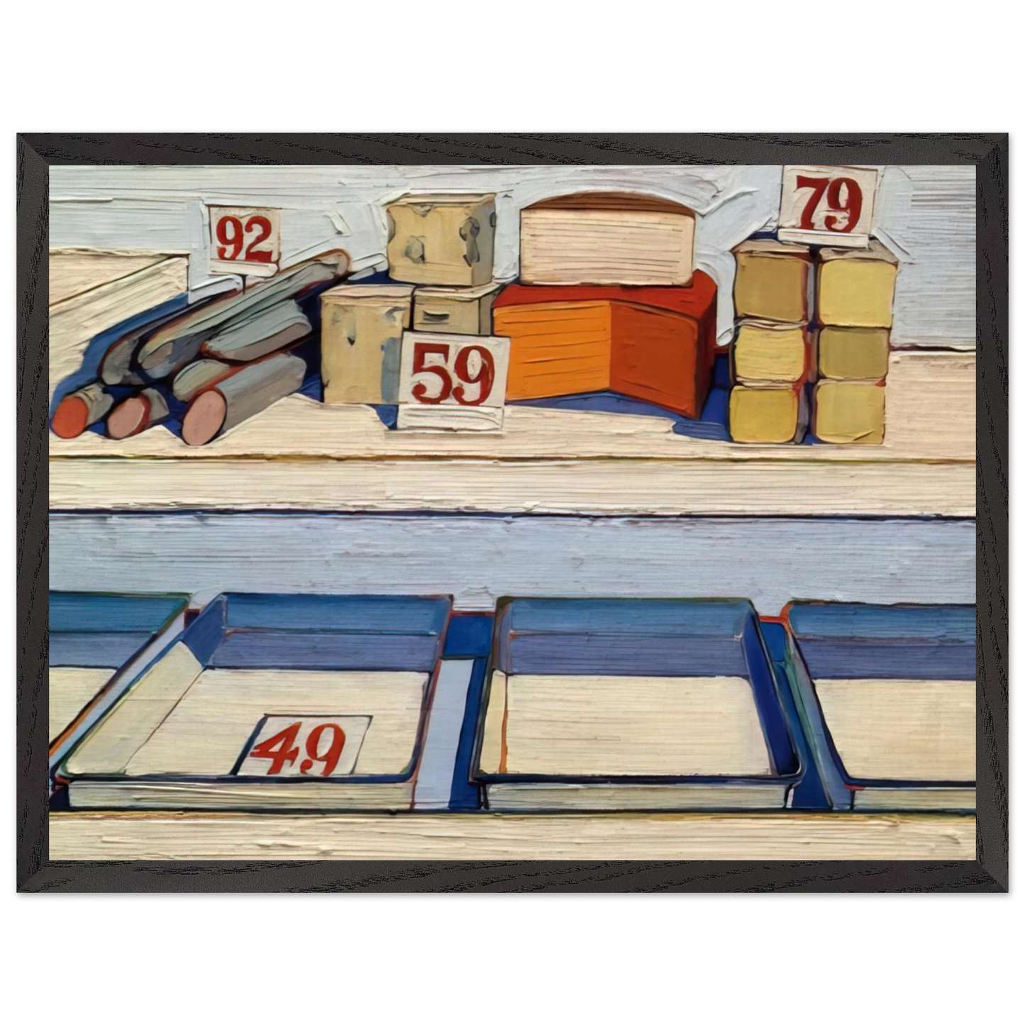 Wayne Thiebaud - Delicatessen Counter - 1962 Wall Art - 30x40 cm / 12x16 inches - Premium Wooden Framed Poster With Fine Art Paper-canvas - Black frame