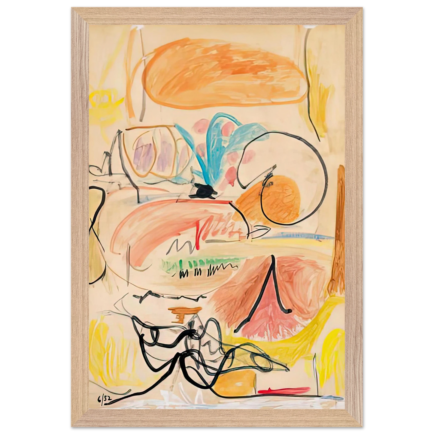 Helen Frankenthaler - Window Shade No. 1, 1952- Wall Art - 60x80 cm / 24x32 inches - Premium Wooden Framed Poster With Fine Art Paper-canvas - White frame