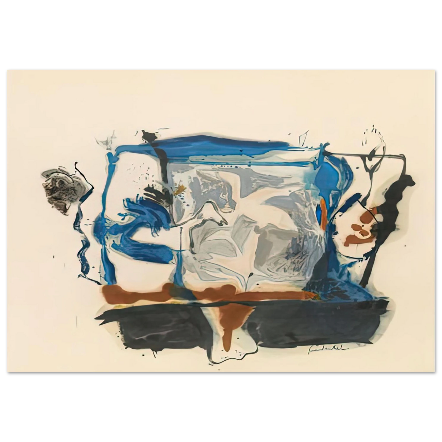 Helen Frankenthaler - Swan Lake II, 1961- Wall Art - 21x29.7 cm / 8x12" - Premium Wooden Framed Poster With Fine Art Paper-canvas - Black frame