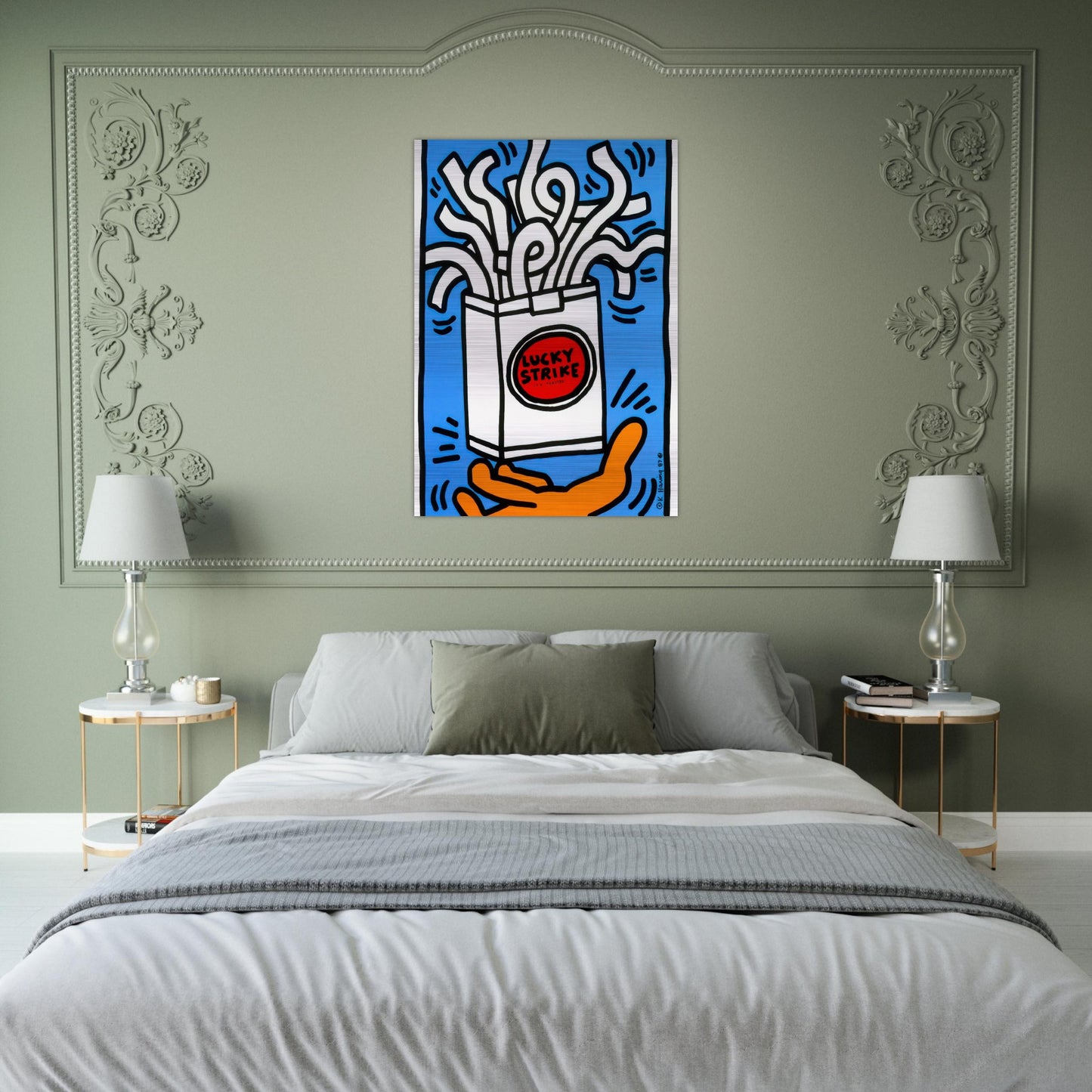 LUCKY STRIKE 1987 - Keith Haring Brushed Aluminum Print - 70x100 cm / 28x40 inches | Keith Haring Aluminum Print | Keith Haring Prints