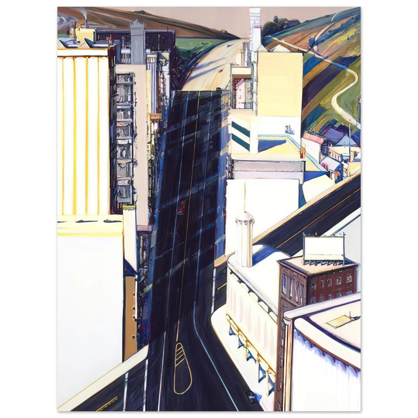 Wayne Thiebaud - Sunset Streets - 1985 Wall Art - 60x80 cm / 24x32 inches - Premium Wooden Framed Poster With Fine Art Paper - Black frame