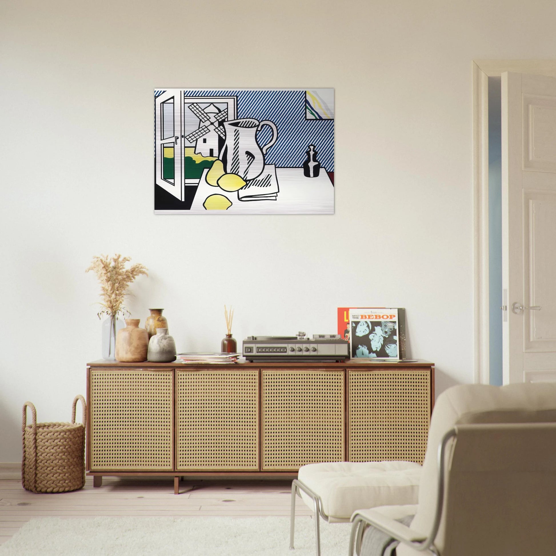 STILL LIFE WITH WINDMILL 1974 - Roy Lichtenstein Brushed Aluminum Print - 70x100 cm / 28x40 inches | Roy Lichtenstein Aluminum Print | Roy Lichtenstein Prints