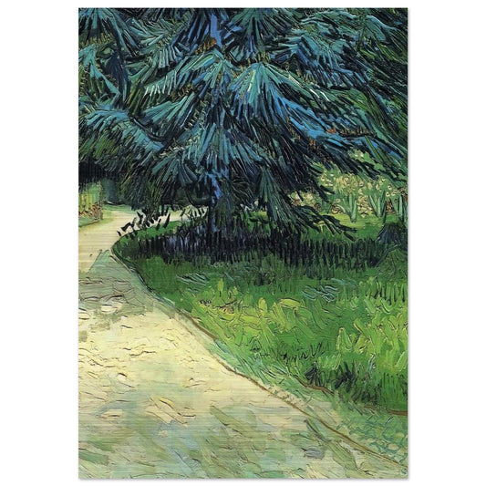 Public Garden with Couple and Blue Fir Tree The Poet s Garden III - Vincent van Gogh Brushed Aluminum Print - 70x100 cm / 28x40 inches | Vincent van Gogh Aluminum Print | Vincent van Gogh Prints