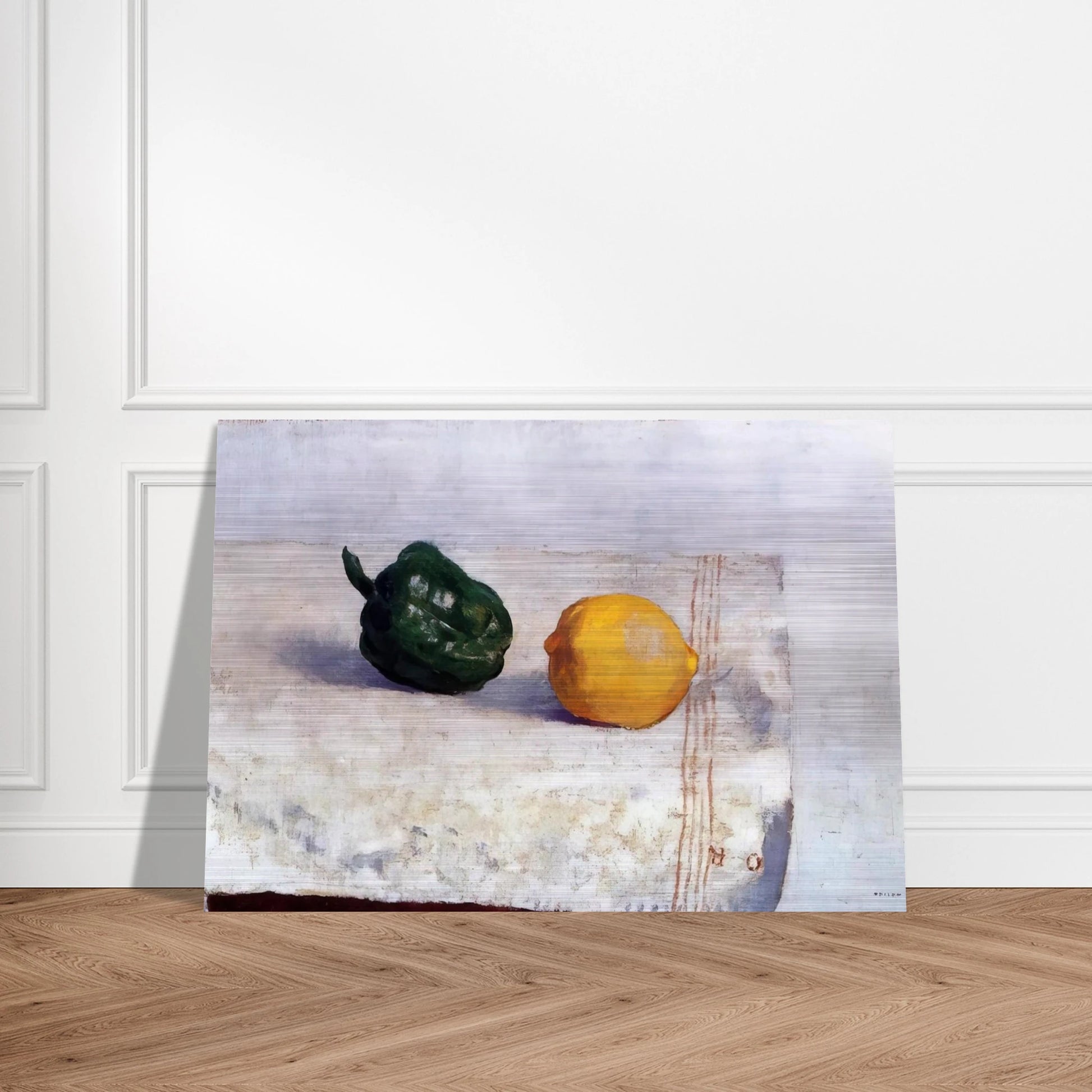 PEPPER AND LEMON ON A WHITE TABLECLOTH 1901 - Odilon Redon Brushed Aluminum Print - 70x100 cm / 28x40 inches | Odilon Redon Aluminum Print | Odilon Redon Prints