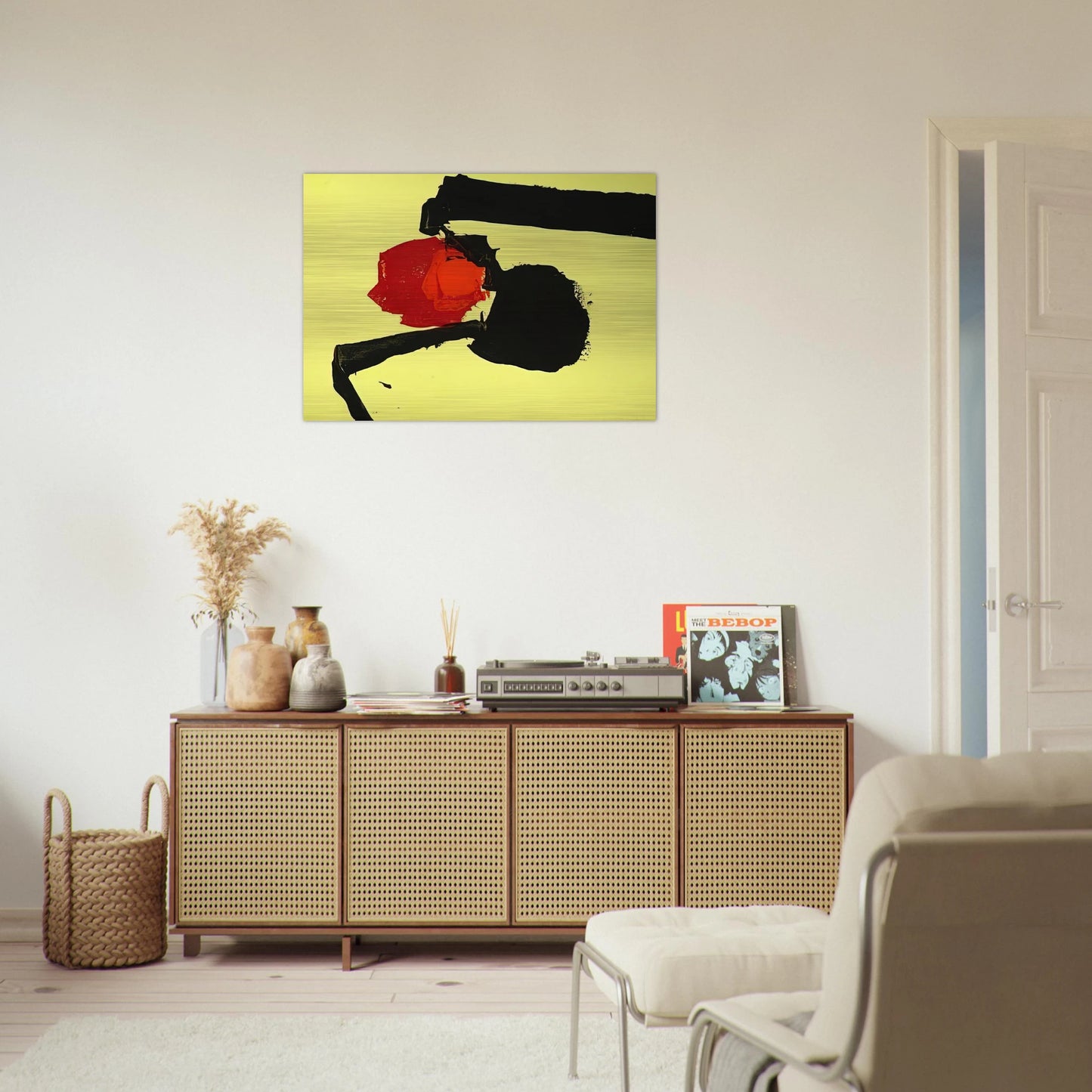 UNTITLED ABSTRACT IN YELLOW BLACK AND RED 1967 - Luis Feito Brushed Aluminum Print - 70x100 cm / 28x40 inches | Luis Feito Aluminum Print | Luis Feito Prints