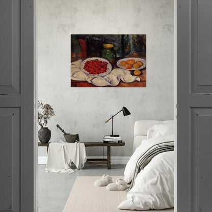 Still Life with a Plate of Cherries - Paul Cézanne Brushed Aluminum Print - 70x100 cm / 28x40 inches | Paul Cézanne Aluminum Print | Paul Cézanne Prints