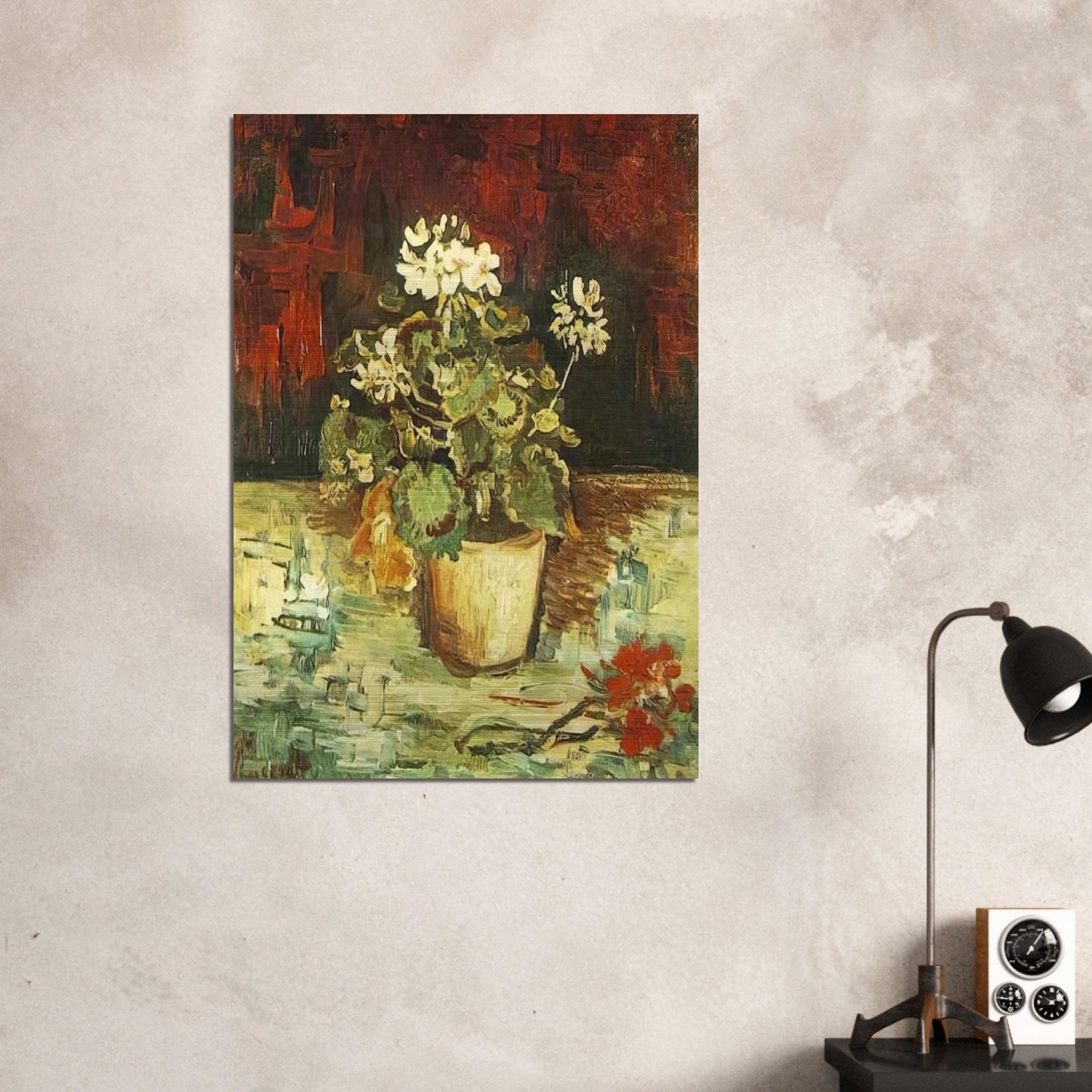 Geranium in a Flowerpot - Vincent van Gogh Brushed Aluminum Print - 70x100 cm / 28x40 inches | Vincent van Gogh Aluminum Print | Vincent van Gogh Prints
