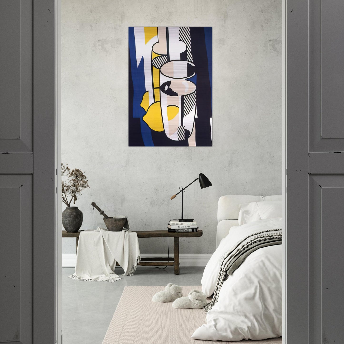 GLASS AND LEMON IN A MIRROR 1974 - Roy Lichtenstein Brushed Aluminum Print - 70x100 cm / 28x40 inches | Roy Lichtenstein Aluminum Print | Roy Lichtenstein Prints