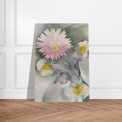 Pink Daisy with Iris - Georgia O'Keeffe Brushed Aluminum Print - 70x100 cm / 28x40 inches | Georgia O'Keeffe Aluminum Print | Georgia O'Keeffe Prints